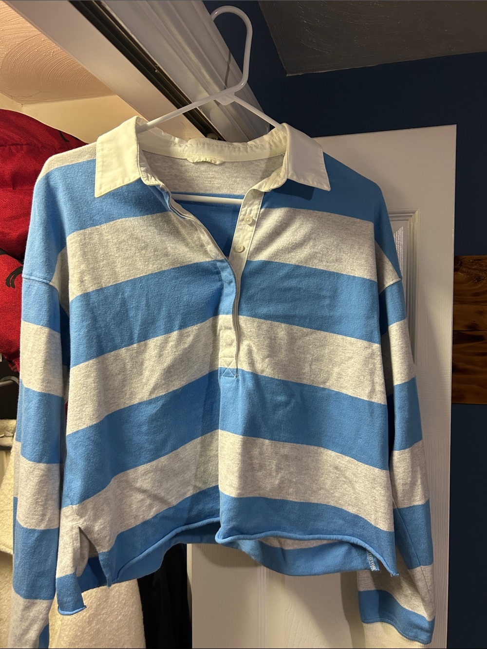 aerie Blue and White Striped Polo Top